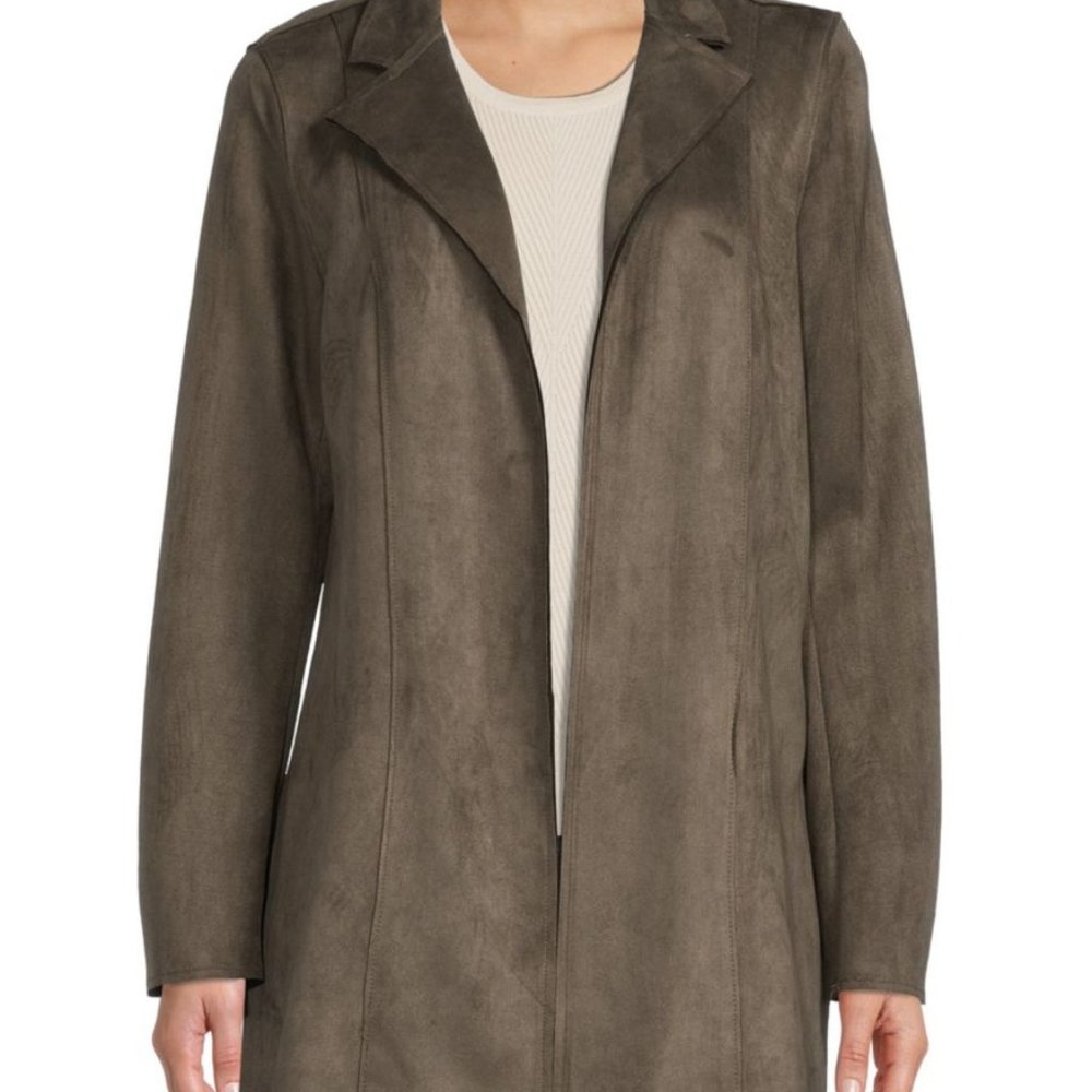 Premise Woman's Plus-Size Microsuede Faux Suede Jacket in Light Olive - 2X